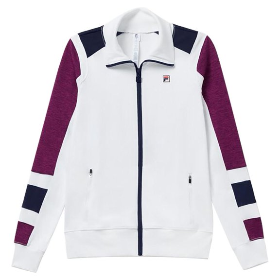 Fila Women`s Heritage Tennis Track Jacket White and Magenta Purple (  X-Large   )