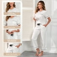 thumbnail image 5 of EA'S SECRET Womens Pajama Sets 100% Cotton Short Sleeve Top with Long Pants Sleepwear 2 Piece V Neck Loungewear Soft Knit (White,XL), 5 of 8