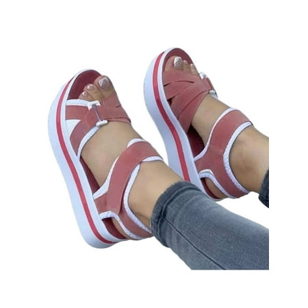 

Ymiytan Women Shoes Ankle Strap Platform Sandals Beach Sandal Work Comfort Non-Slip Summer Pink 9