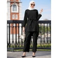 thumbnail image 2 of IBTOM CASTLE Muslim Clothes for Women Arabic Long Sleeve Loose Ramadan Tracksuit Islamic Clothing Blouse Wide Leg Pant Suits L Black, 2 of 8