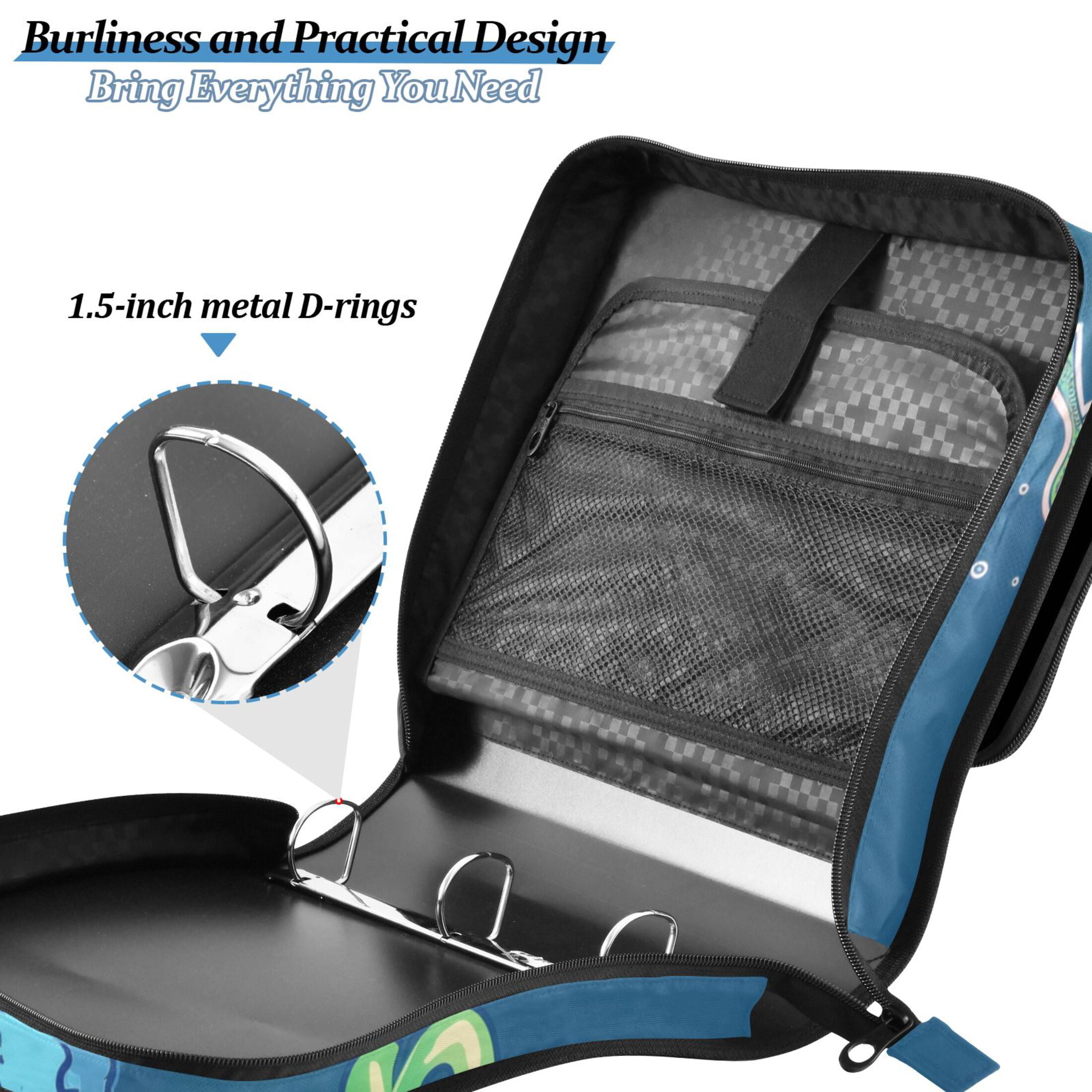 3 Ring Zipper Binder with Shoulder Strap Waterproof Trapper Keeper 2 Inch D-Ring 500 Sheets Capacity Hello Summer Jellyfish