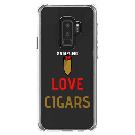 DistinctInk Clear Shockproof Hybrid Case for Samsung Galaxy S9  PLUS (6.2" Screen) - TPU Bumper Acrylic Back Tempered Glass Screen Protector - I Love Cigars