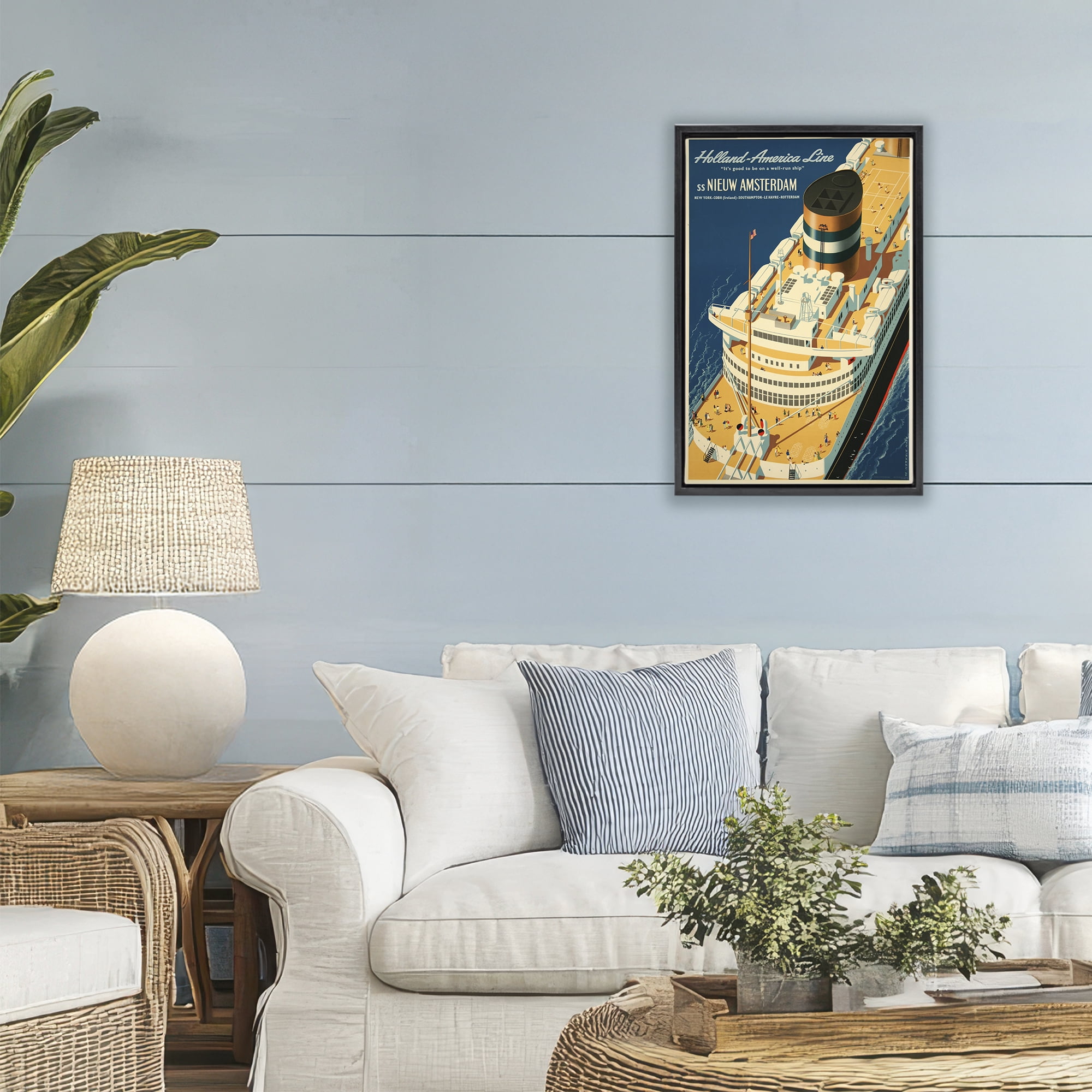 Stupell Industries Nieuw Amsterdam Cruise Ship Black Framed Floater Canvas Wall Art, design by Vintage Posters