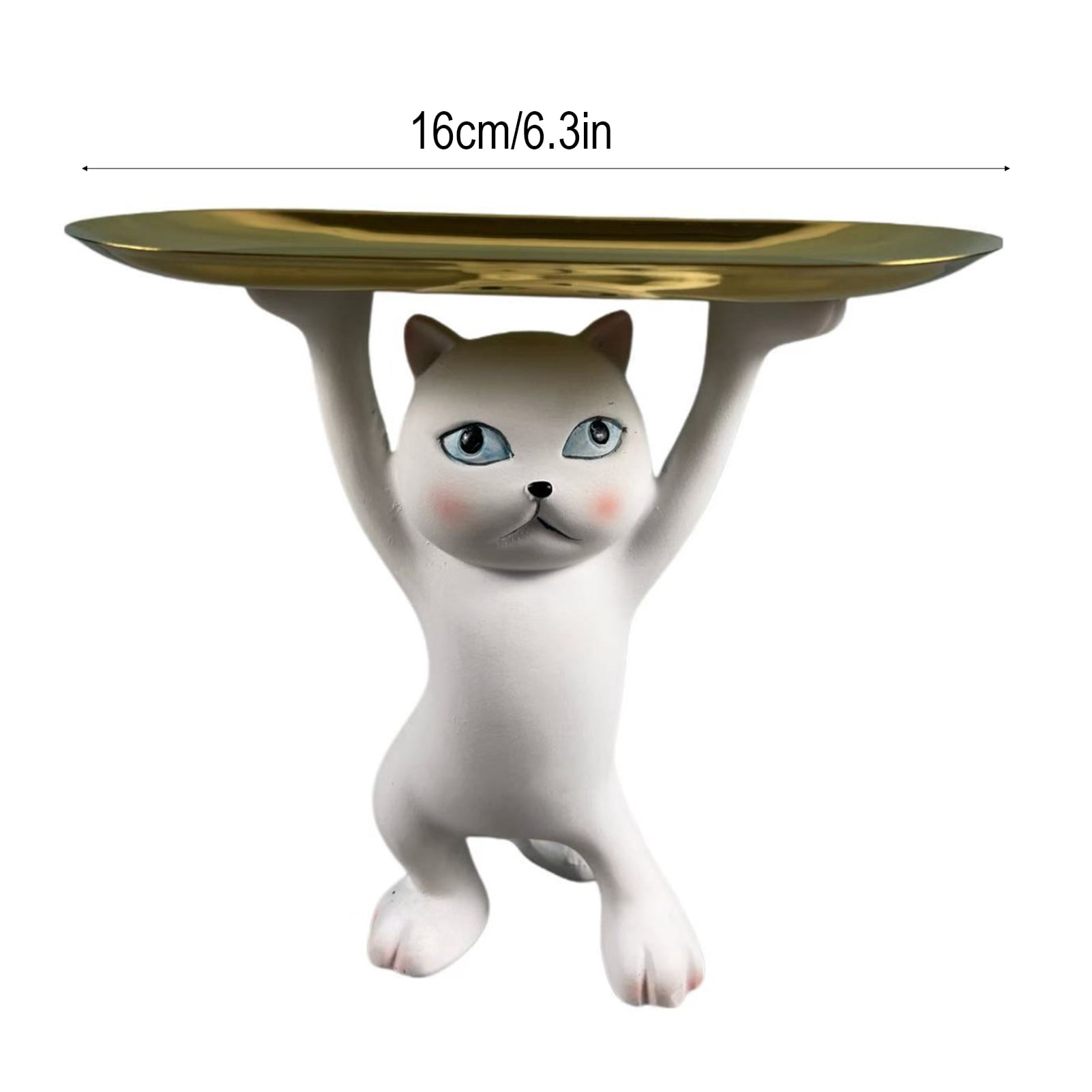 OIUR Cartoon Cat Key Storage Tray Resin Standing Cat Figurine Statue with Tray Multi-purpose Jewelry Trinket Holder Organizer Decoration