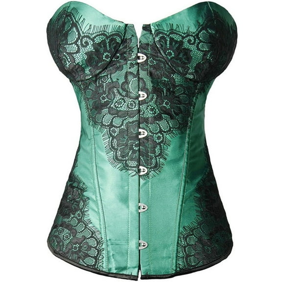 Goth Corsets for Women Push Up Boned Bustier Sexy Floral Lace up Overbust Corset Waist Cincher Shapewear Lingerie Top