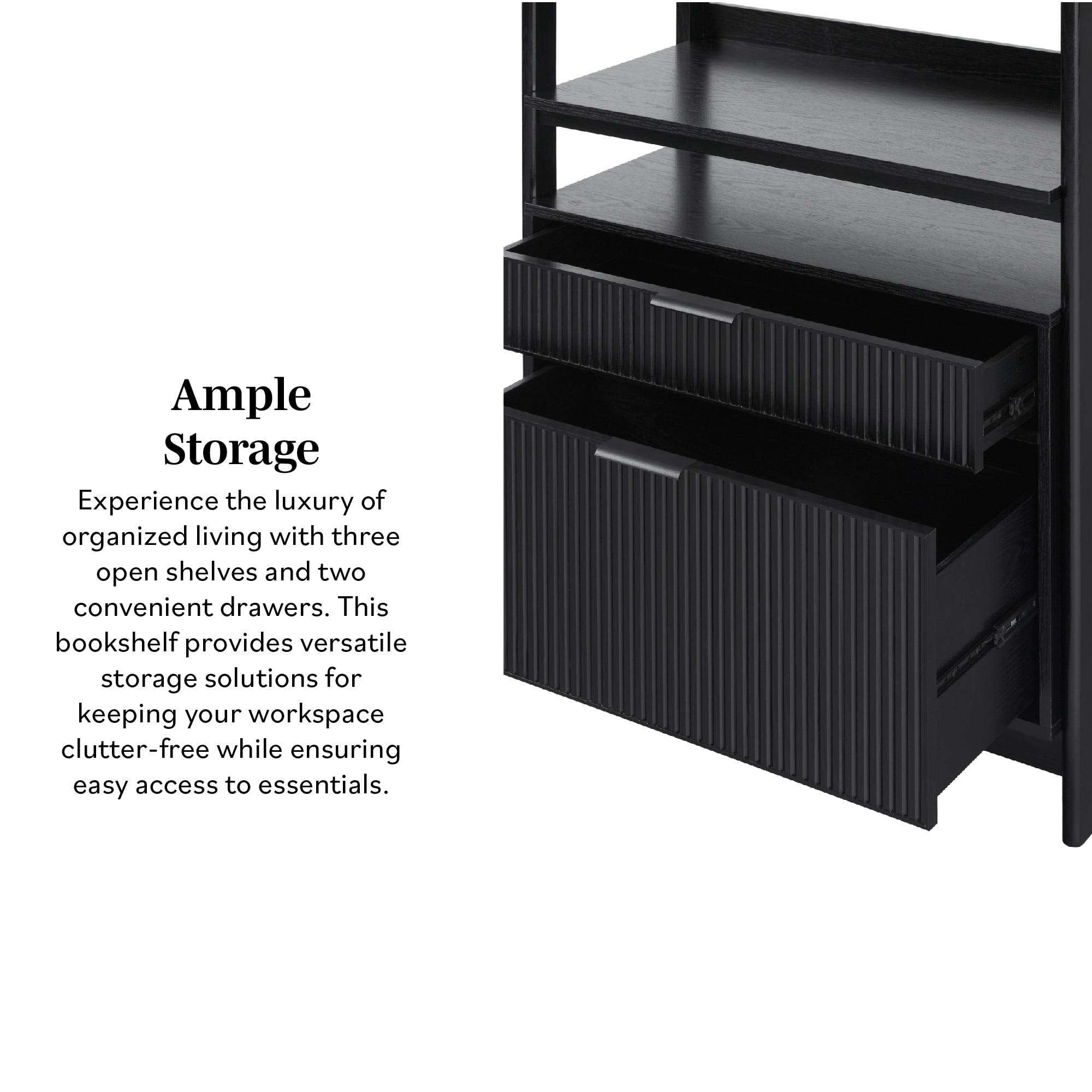 Holmes Hutch Desk with Narrow and Wide Bookcase - Black