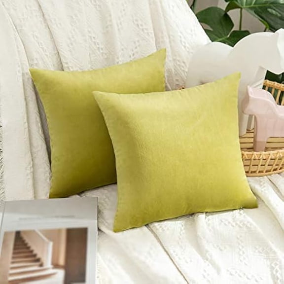Eryueer Velvet Soft Decorative Square Throw Pillow Case Cushion Covers Pillowcases for Livingroom Sofa Bedroom with Invisible Zipper 12"x12" 2 Pieces Avocado