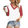 thumbnail image 2 of Plebaso 3/4 Length Sleeve Tops for Women Summer V Neck Color Block Casual Dressy Blouses Fall Tunic Shirts, 2 of 7