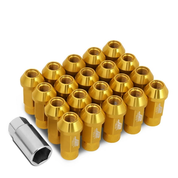 J2 Engineering LN-T7-034-15-GD J2 Engineering 7075 -T6 Forged Aluminum M12X1.5 20Pcs 50mm Height Open -End Lug Nut Set w / Socket Adapter (Gold)