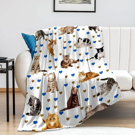 Cute Cat Blanket Soft Cozy Flannel Cat Throw Blankets Kids Adults for Bedding Bedroom Living Rooms Sofa Full Season Gifts 50"x40"