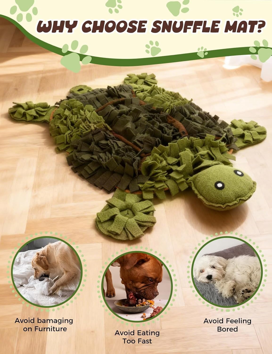 Turtle-Shaped Dog Snuffle Mat, 28.8 x 22.8 Inch Large Interactive Slow Feeder, Nosework Puzzle for Small to Medium Dogs