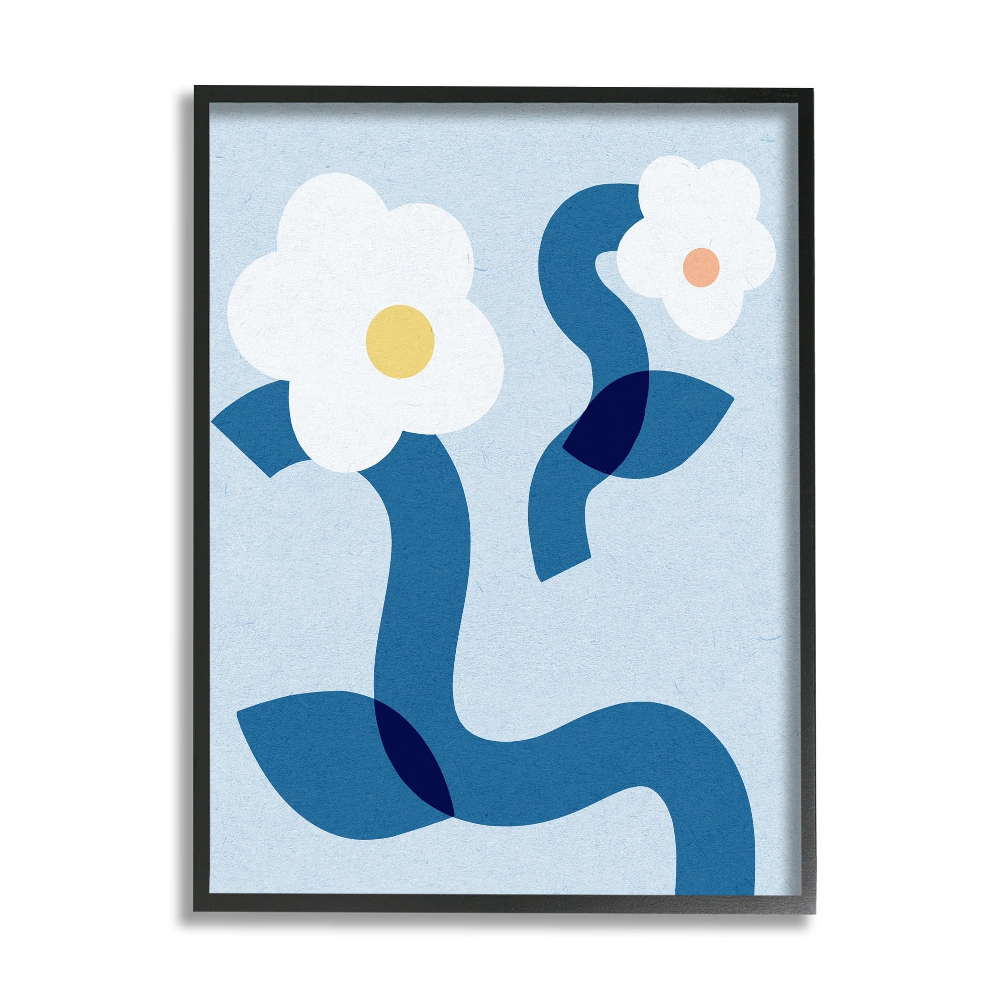 Stupell Industries Abstract White Floral Pop Shapes Blue Curved Stems, 24 x 30, Design by Daphne Polselli