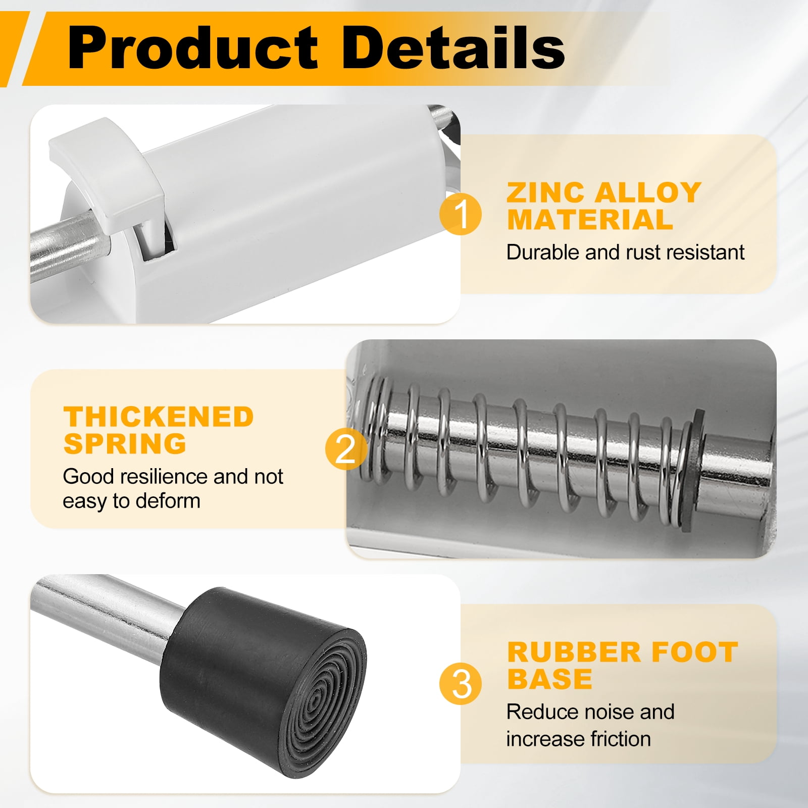 Uxcell 2Pcs Kickdown Door Stop, Zinc Alloy Spring Loaded Telescopic Step On/Off Adjustable Heavy Duty Foot-Operated Door Stop Holder for Ground Gap 0-25mm, White