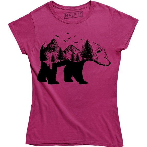 Bear Mountain Tree Nature Women Outdoor Hiking Camping Climbing T-Shirt