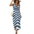 thumbnail image 2 of Blue And White Vintage Stripes Womens Night Club Maxi Dress V Neck Sleeveless Bohemia Long Dresses, 2 of 9