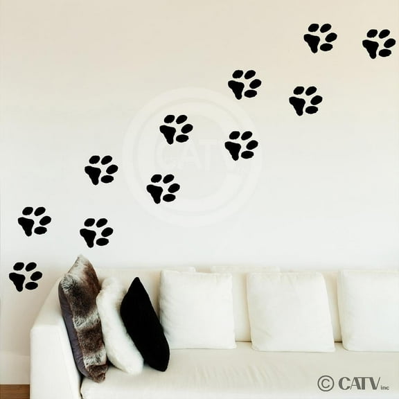Set of 21 Animal Paw Prints Vinyl Wall Pattern Removable Decal Stickers Size: 3.5" x 3.5" - Color: Black