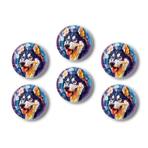 Glass Refrigerator Magnet 6Pcs Magnetic Fridge Sticker,Decor for Kitchen,Whiteboard,Cabinet,Alaskan Malamute With Colorful