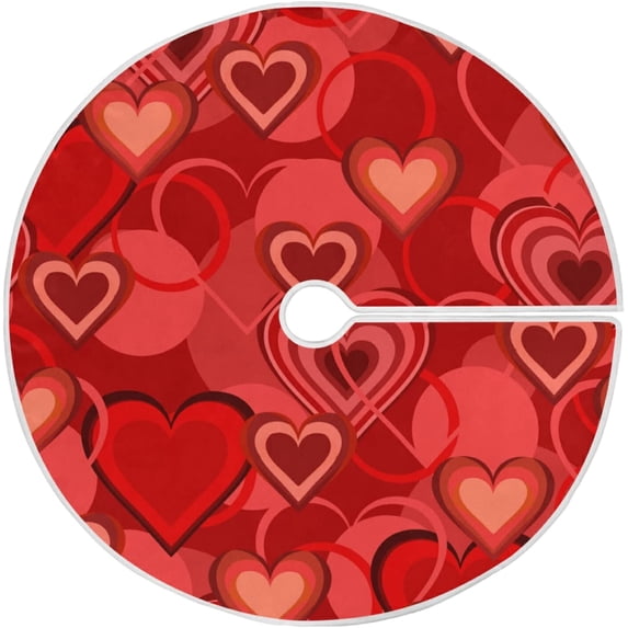 FMSHPON Valentine's Day Beautiful Red Love Heart Xmas Christmas Tree Skirt Stand Mat for Holiday Party Decoration Indoor Outdoor 48 inches