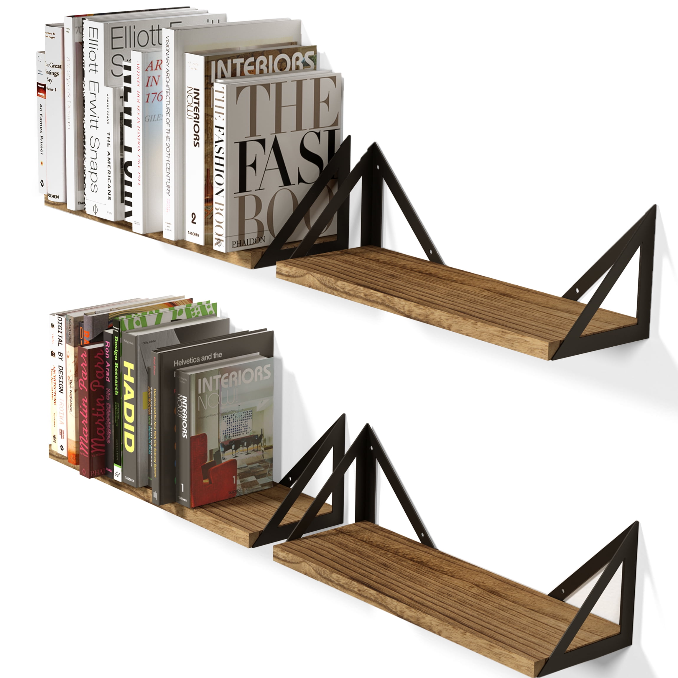 Wallniture Minori Floating Shelves for Wall Storage Natural Wood Wall Shelves with White Brackets Floating Bookshelf Set of 3