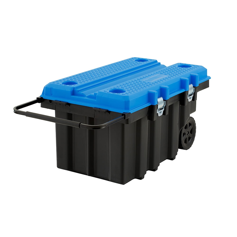HART - 50 Gallon Rolling Tool Chest with Work Top for Garage, Black Base/Blue Lid