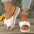 thumbnail image 2 of Rokment Bow Platform Wedge Sandals for Women Fashion Casual Bowknot Open Toe Chunky High Heel Dress Slip on Comfortable Walking Slides Summer Beach Vacation White Size 7, 2 of 7