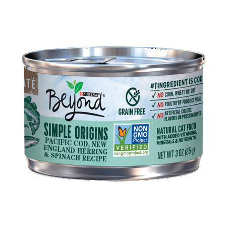 Purina Beyond Simple Origins Grain Free Pate Pacific Cod, New England Herring & Spinach Recipe Adult Wet Cat Food - (12) 3 oz. Cans