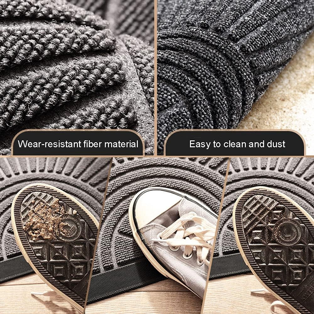 Sanmadrola Rubber Outdoor Doormat Heavy Duty Half Round with Non Slip Rubber Backing Low Profile Indoor Welcome Entrance Way Door Mats 24''x 36'' Brown