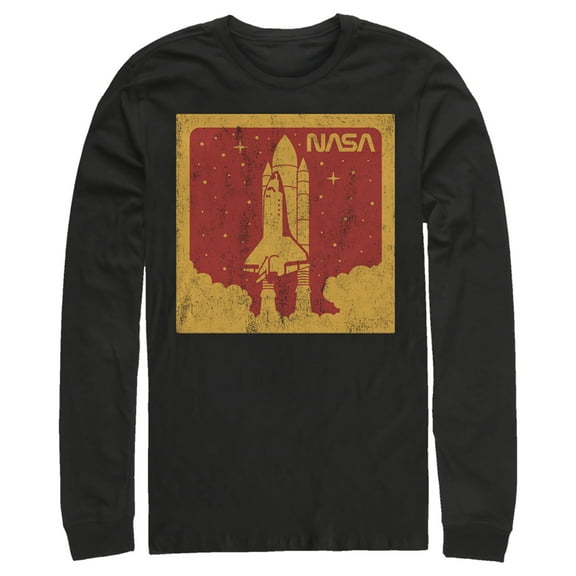Men's NASA Red And Orange Rocket Launch Poster  Long Sleeve Shirt Black Large