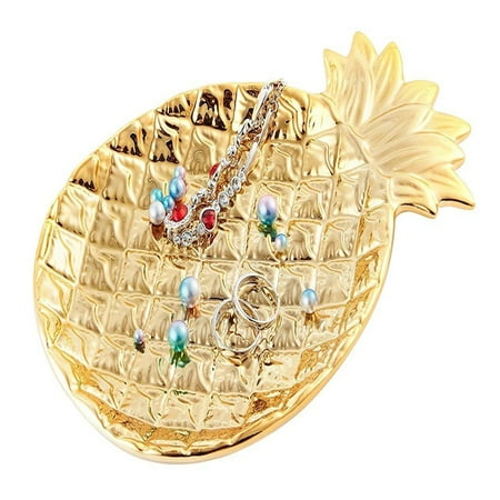 Ring Holder Dish - Trinket Dish - Ceramic Plate Jewelry Tray Jewelry Holder Jewelry Display - Ring Dish - Organizer for Keys - Phone - Jewelry - Watch - Wallet -Trinket - Best Wedding/Birthday - Golden Pineapple
