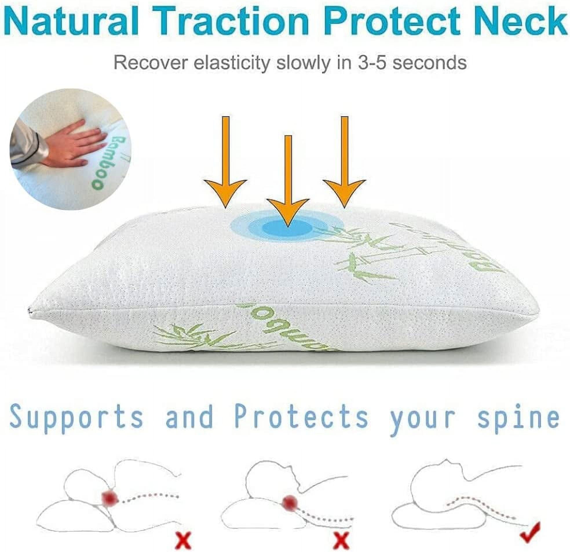 Bamboo Pillow Queen Size - Adjustable -Shredded Memory Foam +1 Extra Cover for Sleeping Ultra Soft/Firm, Cool, Breathable & Zippered, Relieves Neck Pain, Snoring & Asthma, Back/Stomach/Side Sleepers