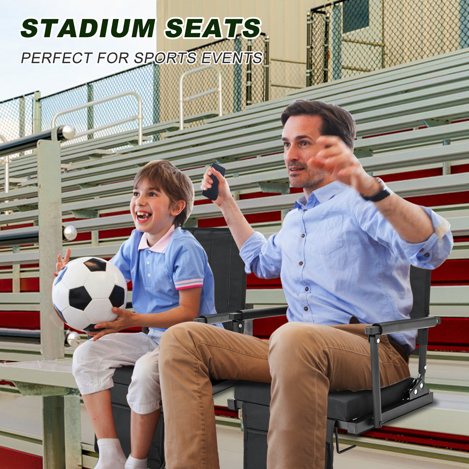 AOOXIMI Stadium Seats for Bleachers with Back Support, Bleacher Seats with  Backs and Cushion Wide, Stadium Chairs with Cup Holders, Mesh Bags and Hide  Hooks, for Basketball and Football Bench Seats 