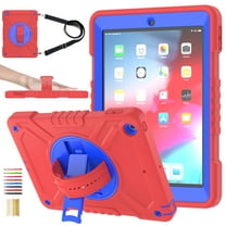 Hard Back Cover Case for Apple 9.7-inch iPad 6th/5th Generation (2018/2017) - Portable Tablet Case with Rotating View Kickstand & Shoulder/Hand Strap, Shockproof Sturdy Rugged Cover, Red Blue