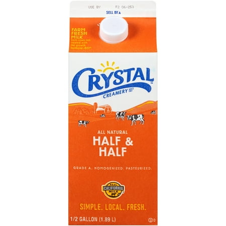 Crystal Creamery Real California Fresh All-Natural Half & Half Paper Carton 1/2 Gallon 64 fl oz