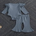 thumbnail image 2 of Baby Boy Girl Solid Color Cotton Knitted Ruffle Long Sleeve Romper Top Drawstring Pants, 2 of 5