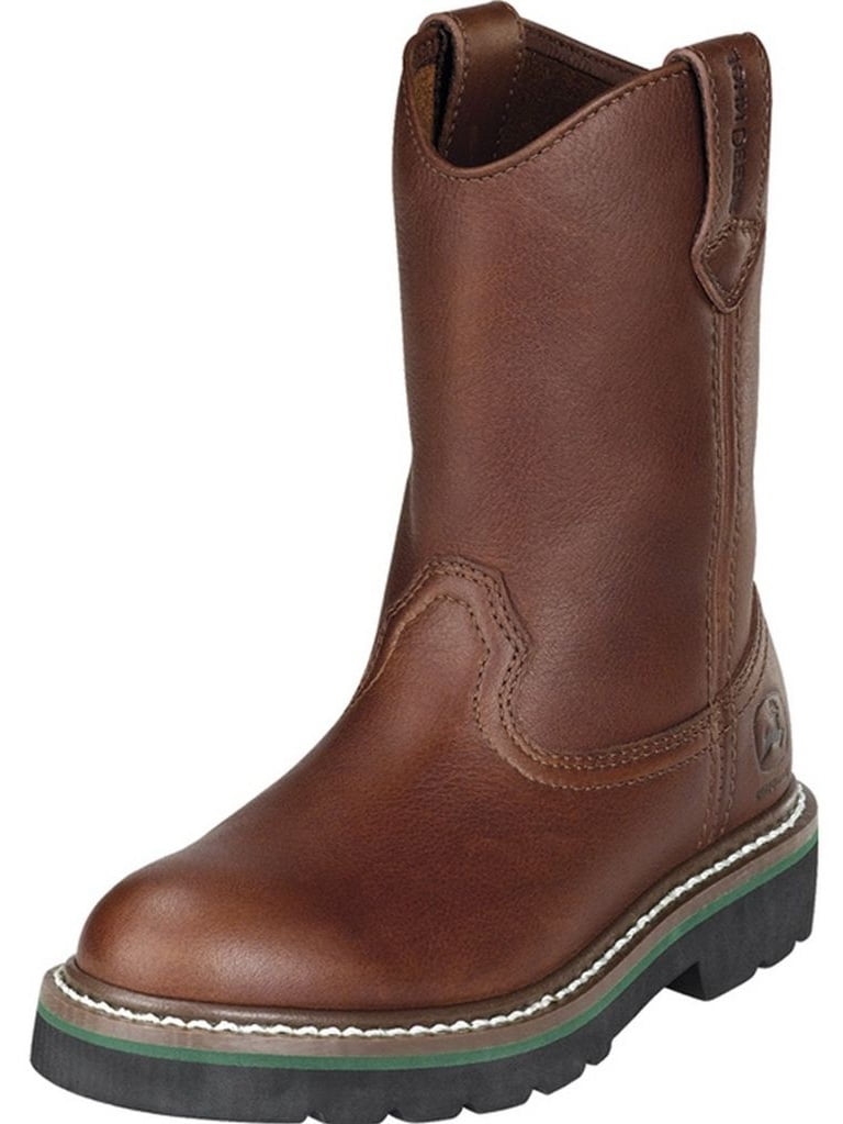 John Deere Western Boots Boys Kids Cowboy Round Toe Walnut JD2113