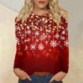 thumbnail image 2 of WTOBBY Women's Fashion Christmas Print Round Neck Long Sleeve Pullover Top, Holiday Themed Tree and Snowflake Design Sweater for Women,Vermilion XL, 2 of 5