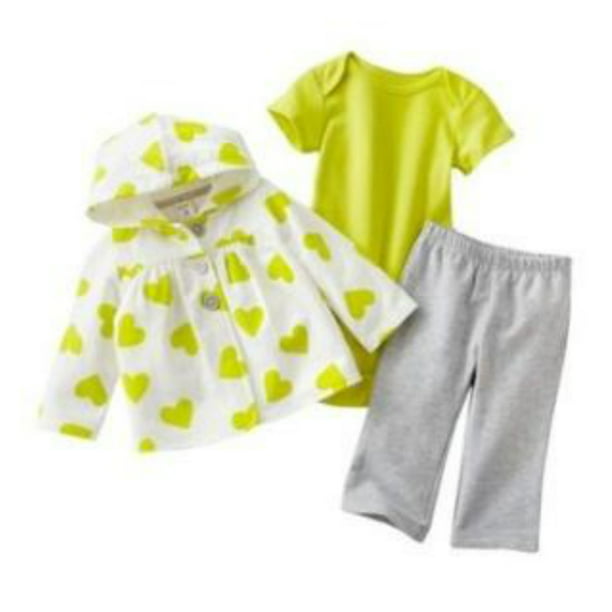 Carters Infant Girls 3 Piece Set Green Gray Pants Creeper Heart Print  Hoodie 3m - Walmart.com