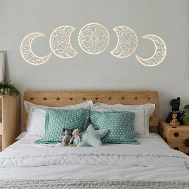 New 5pcs Moon Phase Wall Hanging Bedroom Decor Above Bed Diy Headboard Ideas Home Decoration Com - Ideas For Wall Decor Above Headboard