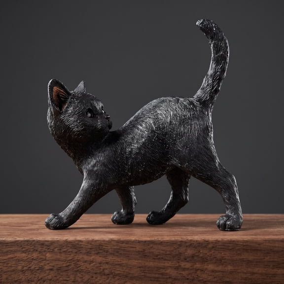 Halloween Black Cat Resin Figurine, Realistic Black Cat Tabletop Statue, Spooky Halloween Decoration for Shelf, Desk, Mantel, Porch, Party, Indoor Outdoor Home Decor Gift