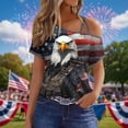 thumbnail image 2 of 4th of July Outfits for Women Cold Shoulder Short Sleeve Casual Top with Straps Independence Day Print Shirt for Patriotic Party, 2 of 6