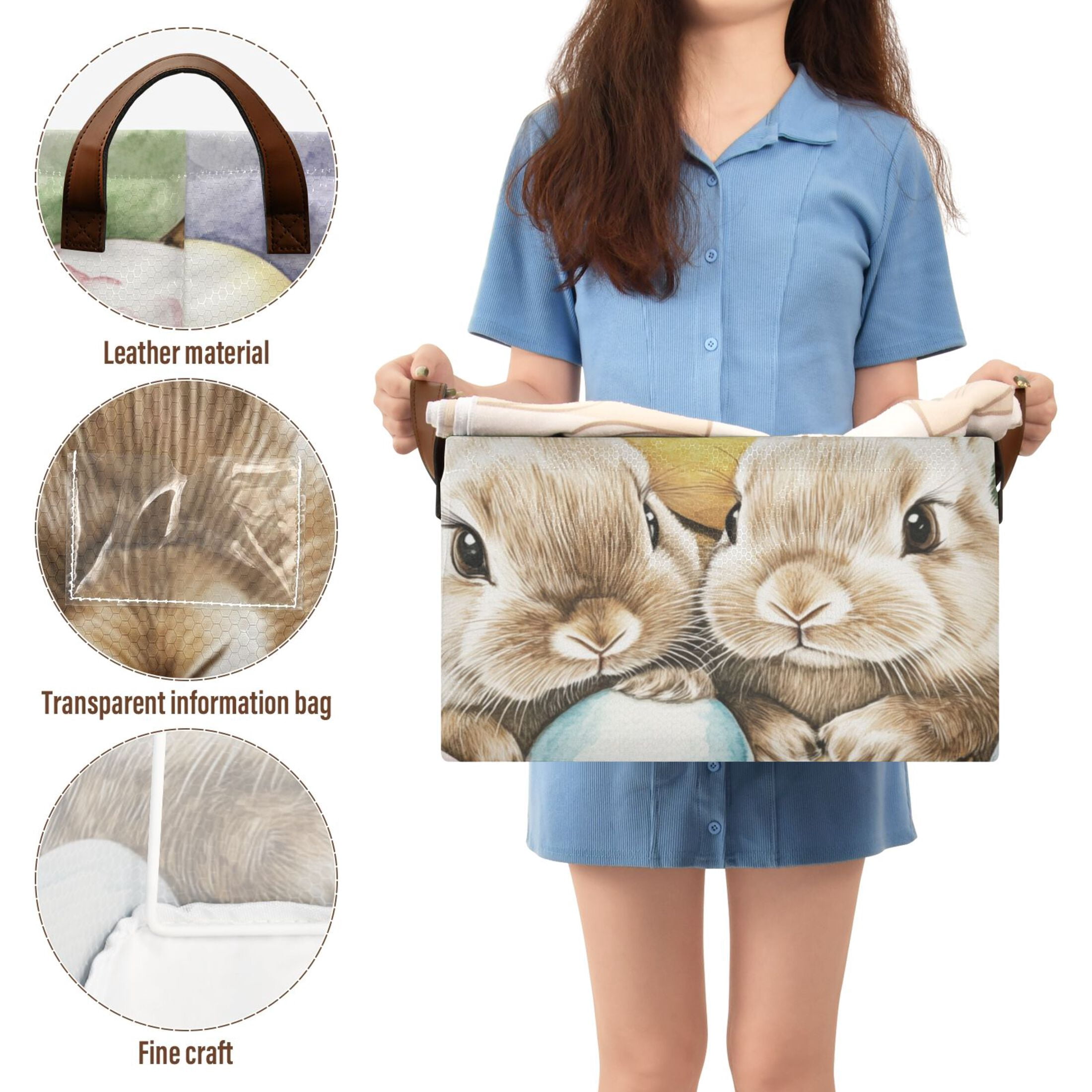 Easter Eggs Bunnies Foldable Storage Large Fabric Storage Baskets Organizer Storage Bins with Handles for Shelves