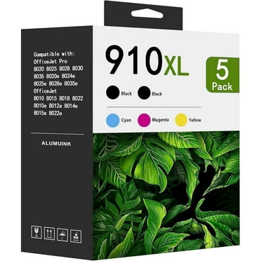 910 Ink 910XL 910 Ink Cartridges Combo Pack (5 Pack, 2 Black/1 Cyan/1 Magenta/1 Yellow) Compatible for HP 910 Ink for OfficeJet 8022e 8028e 8015e 8020 8030 8025e 8010 8035 Printer