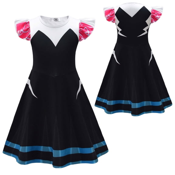 Cosplay Costume Spider Pattern Dress with Flutter Sleeves for Halloween Party Role Play Show Dress Up Event