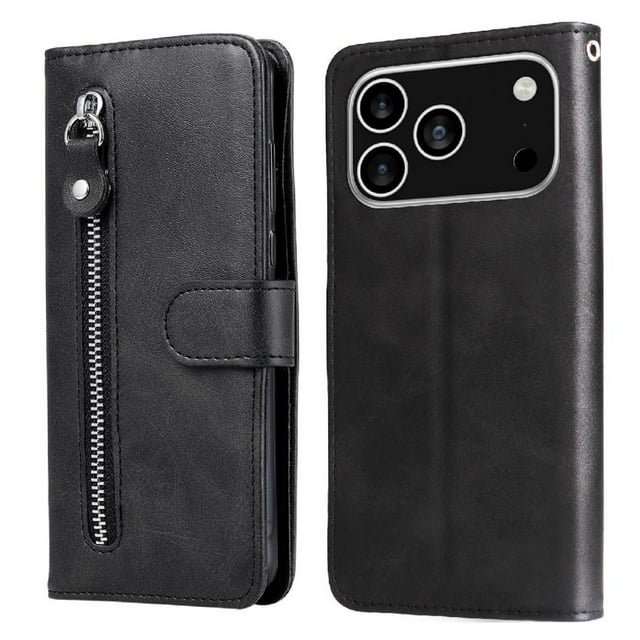 Estuche de Cuero PU con Cierre para iPhone 17 Pro , Funda Protectora con Billetera y Correa