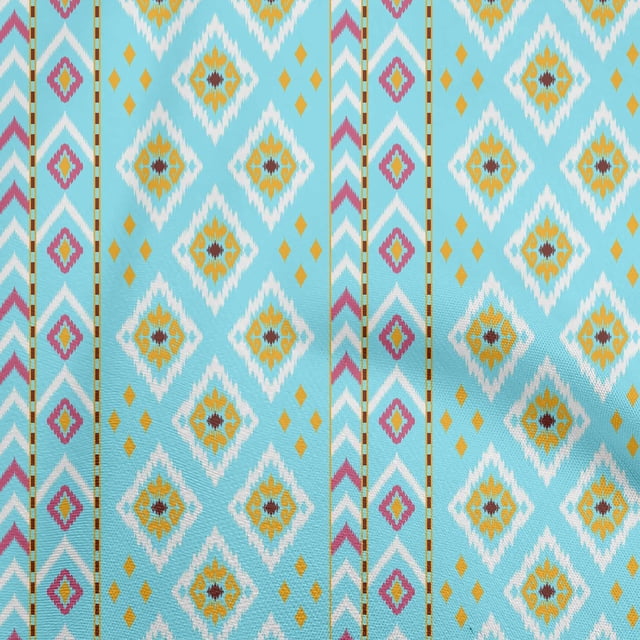 oneOone Rayon Turquoise Blue Fabric Asian Ikat Craft Projects Decor Fabric Printed By The Yard 56 Inch Wide