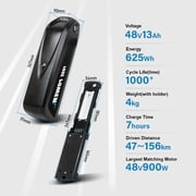 YOSE POWER Ebike Battery 48V 13Ah Down Tube Battery for 200-1000W Motor, Electric Bicycle Lithium-Ion Battery, Safe Lock, Led Indicator Light, with Base and Charger