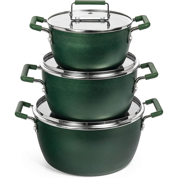 Granitestone Juego de ollas apilables, juego de ollas de 6 piezas para cocinar antiadherente, juego de utensilios de cocina para ahorrar espacio, juego de ollas con tapas de 1,5 qt, 3 qt y 5 qt, apto