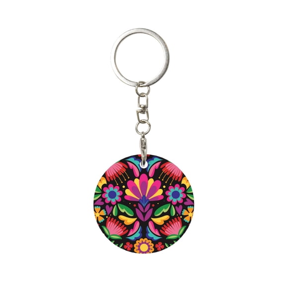 Naloa Colorful Floral Embroidery Mexican Print Round Keychain Keychain Key Ring, Key Tag, Key Chain Bulk for Gift Accessories (Round)