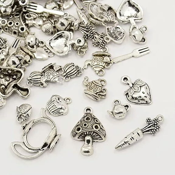 U8MO 10 Chef Charms Cook Pendants Themed Antiqued Silver Assorted Food Jewelry