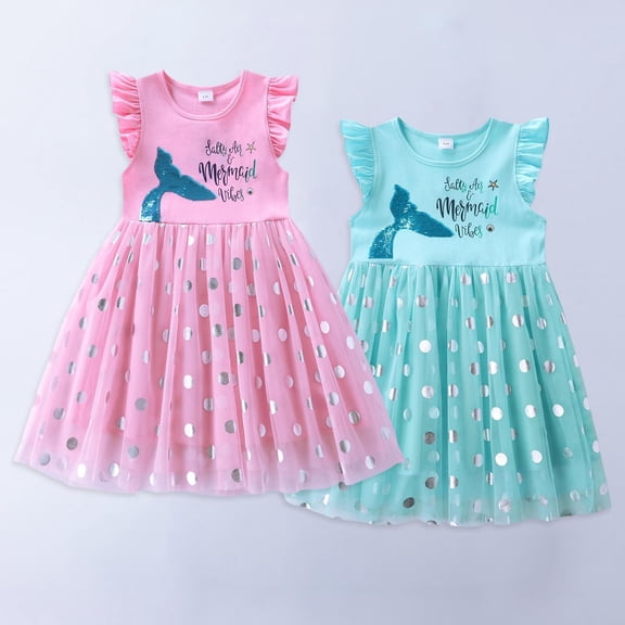 MNCEKFOD Kids Girls Sleeveless Princess Dress Mermaid Embroidery Mesh Tulle For Toddler Party And Daily Wear Girls Gowns